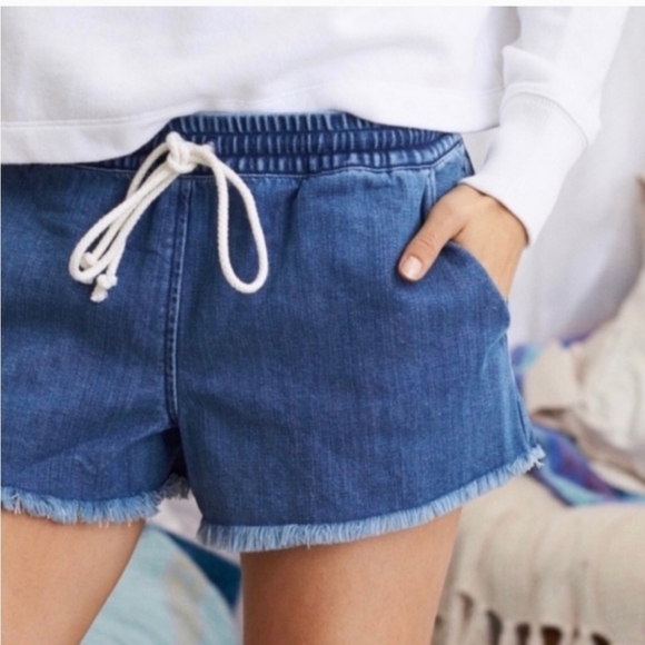 Aerie Drawstring Pull On Blue Denim Shorts - Picture 3 of 11